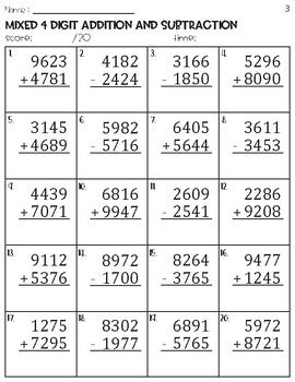 4 Digit Addition and Subtraction Worksheets (teacher made) .